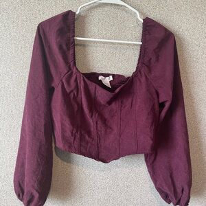 Fitted Red Crop‎ Blouse with 3/4 Sleeves